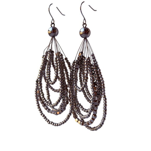 Vintage Y2K Chico’s Silver Multi-Strand Beaded Dangle Statement Earrings NOS - Picture 2 of 4